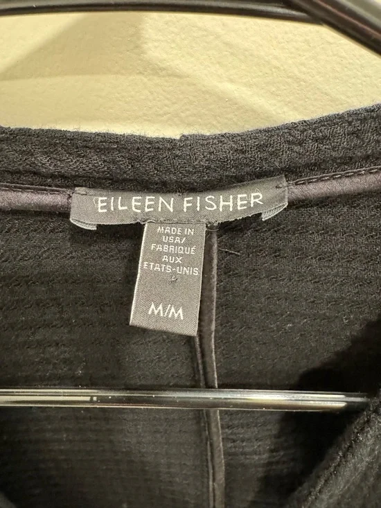 Eileen Fisher Black Open-Front Textured Cardigan - Picture 3 of 5